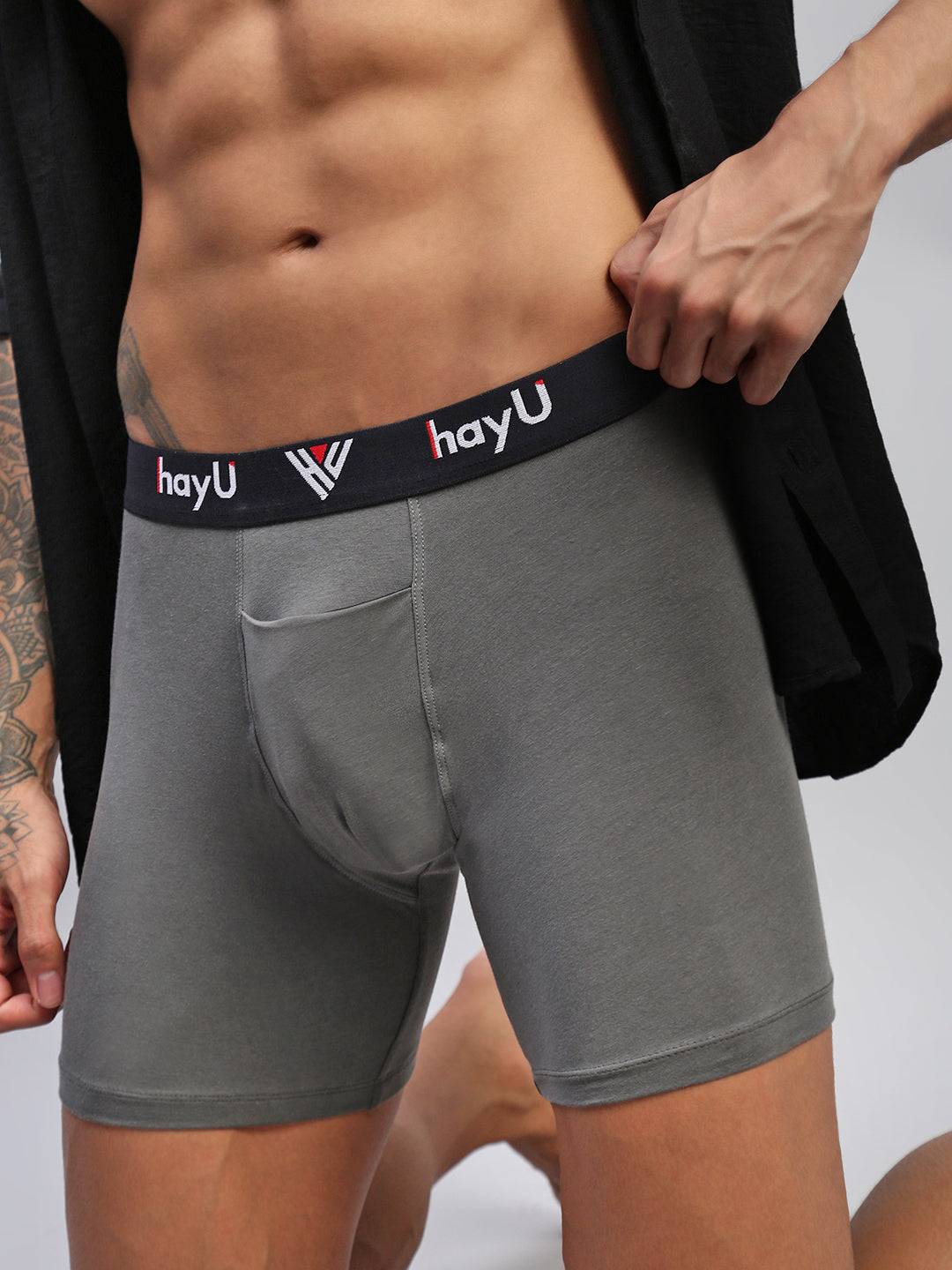 GRAPHITE GREY MEN COTTON STRETCH BOXER BRIEFS