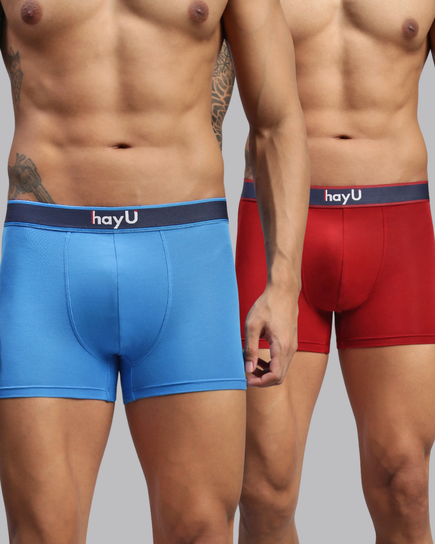 2PC PACK OF ULTIMATE BLUE & RUBY RED MEN MODAL SOLID TRUNKS
