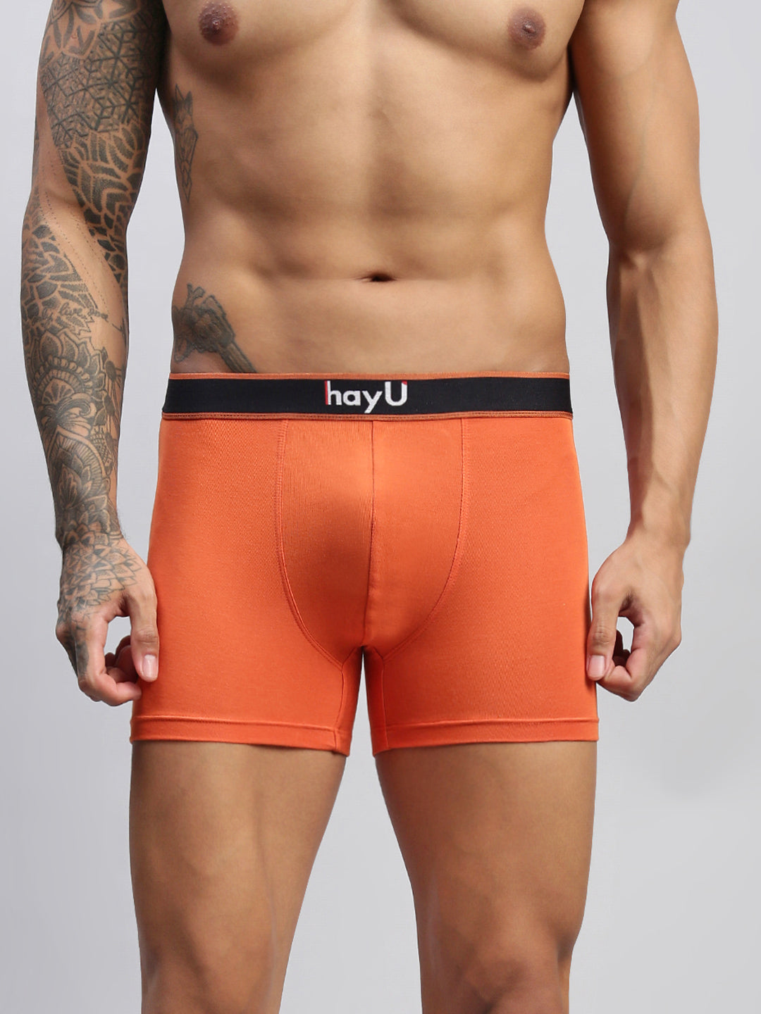 2PC PACK OF SUNSET BLAZE & GRAPHITE GREY MEN MODAL SOLID TRUNKS