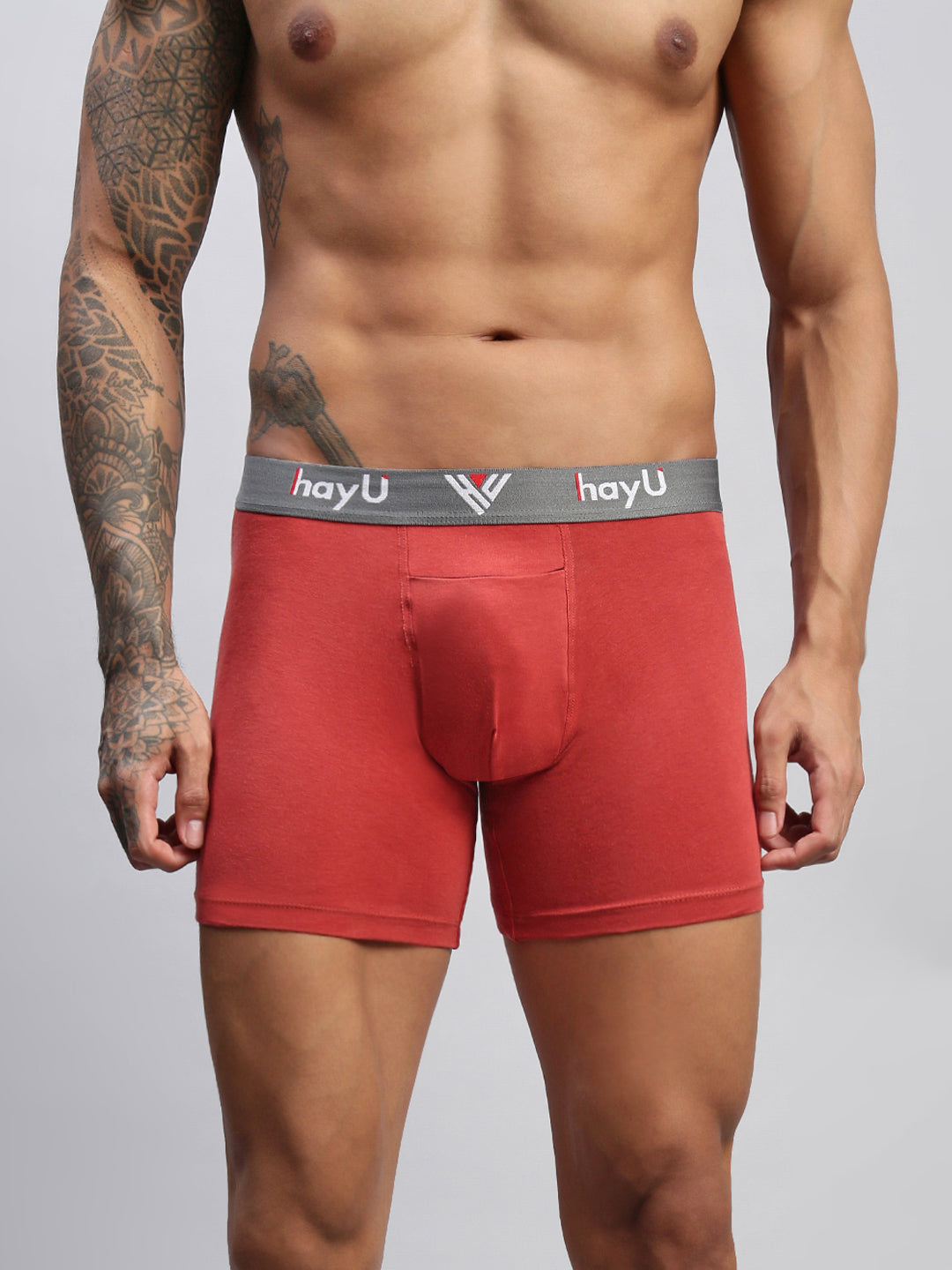 EARTHY RED MEN COTTON STRETCH BOXER BRIEFS