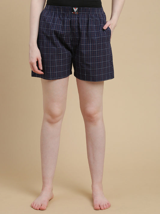 BLUE ORANGE STRIPES WOMENS COTTON - BOXER SHORTS