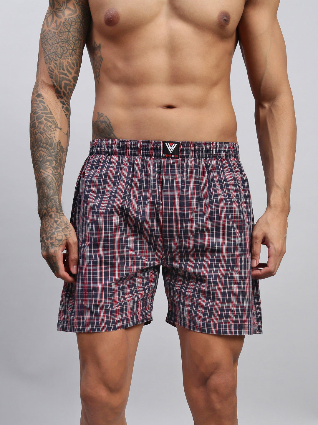 RED BLUE CHECKS MEN COTTON PRINTED BOXER SHORTS