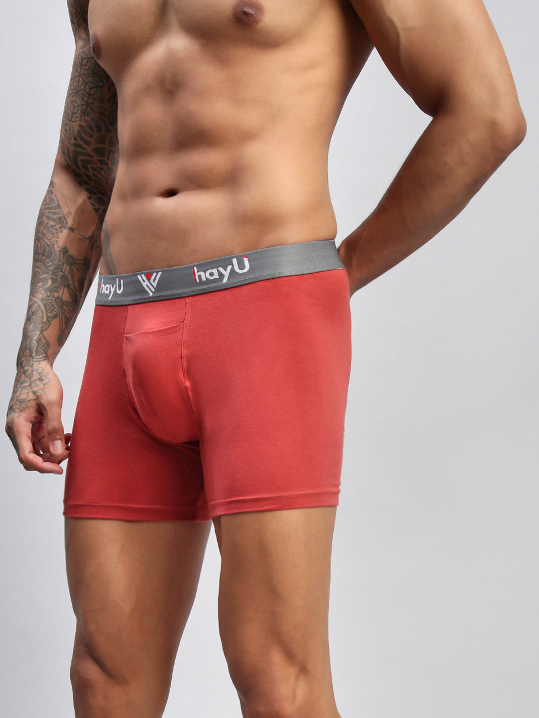 EARTHY RED MEN COTTON STRETCH BOXER BRIEFS