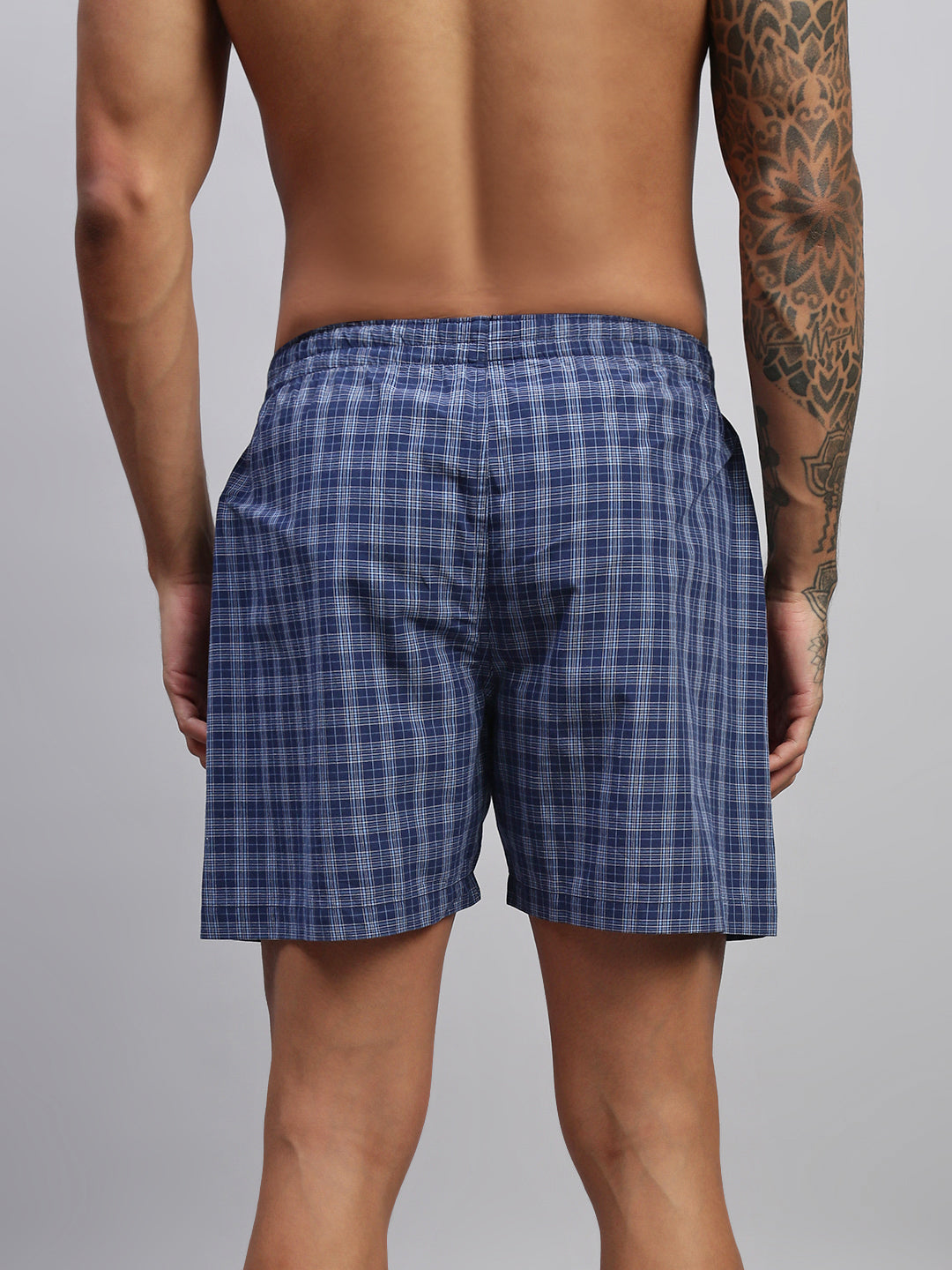 BLUE WHITE STRIPES MEN COTTON PRINTED BOXER SHORTS