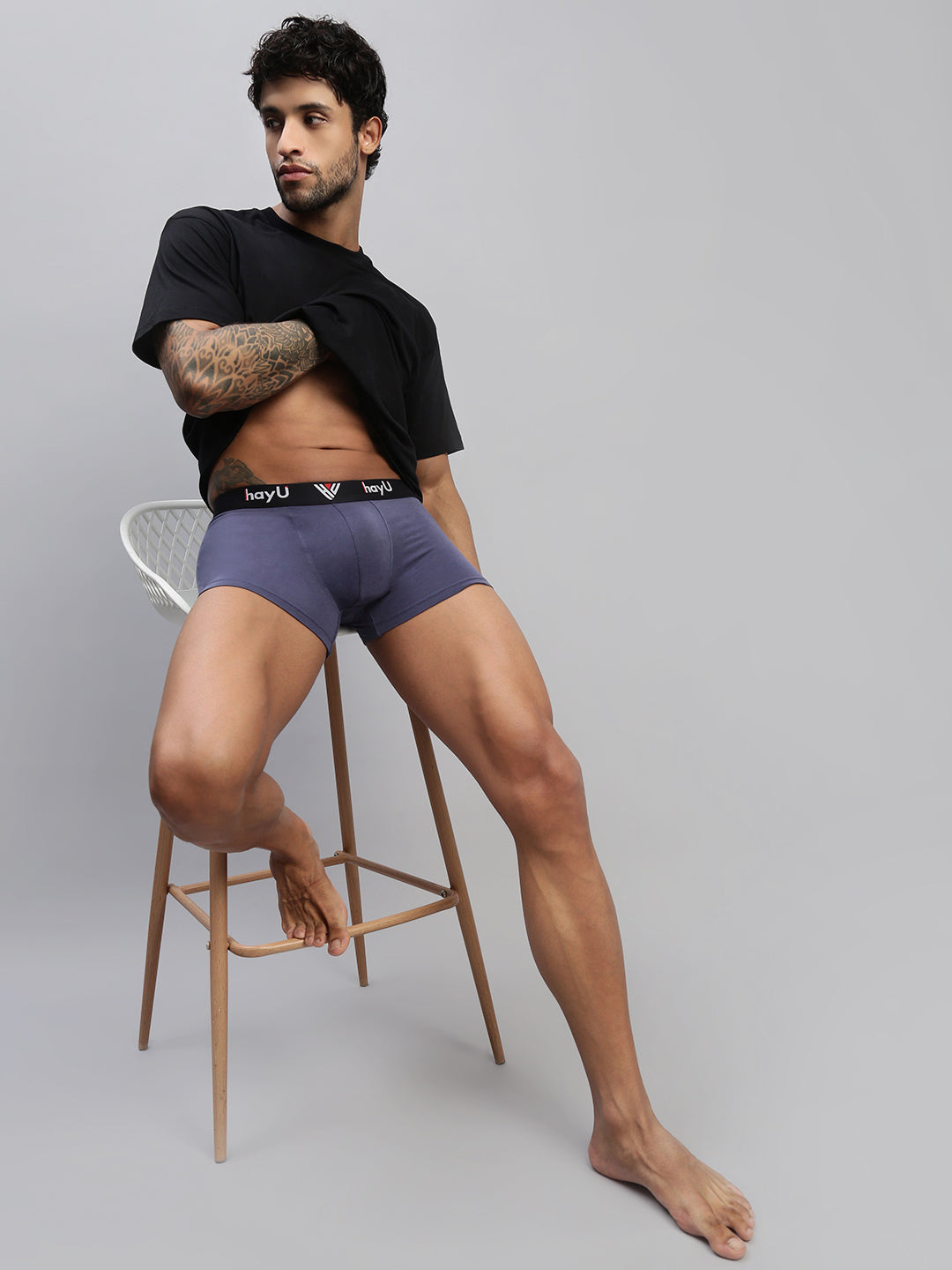 2PC PACK OF GRAPHITE GREY & VIVID INDIGO MEN COTTON STRETCH TRUNKS