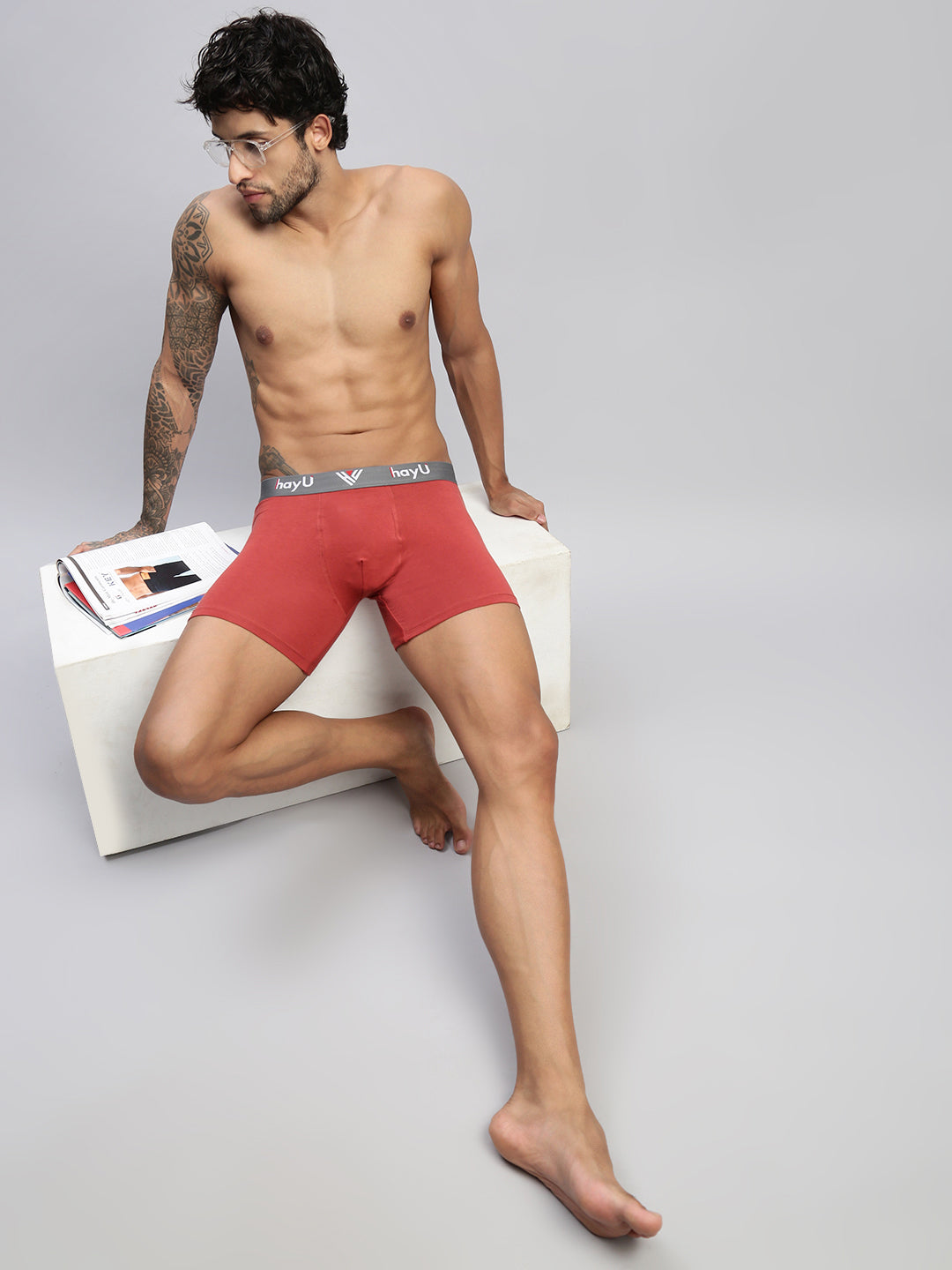 EARTHY RED MEN COTTON STRETCH BOXER BRIEFS