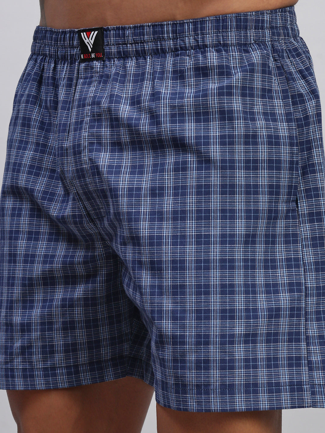 BLUE WHITE STRIPES MEN COTTON PRINTED BOXER SHORTS