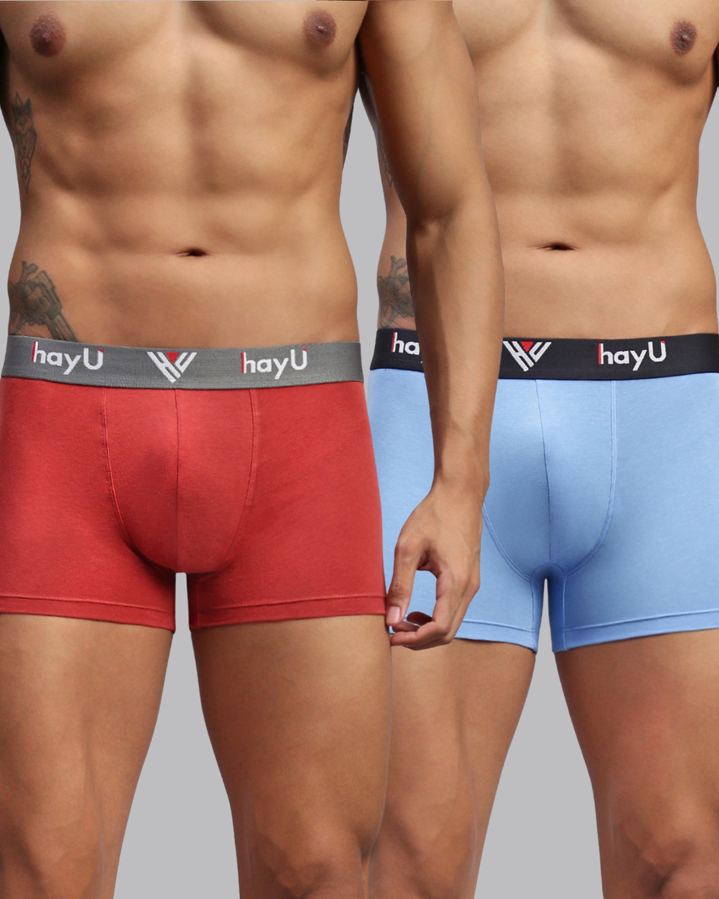 2PC PACK OF EARTHY RED & SKYBLUE MEN COTTON STRETCH TRUNKS