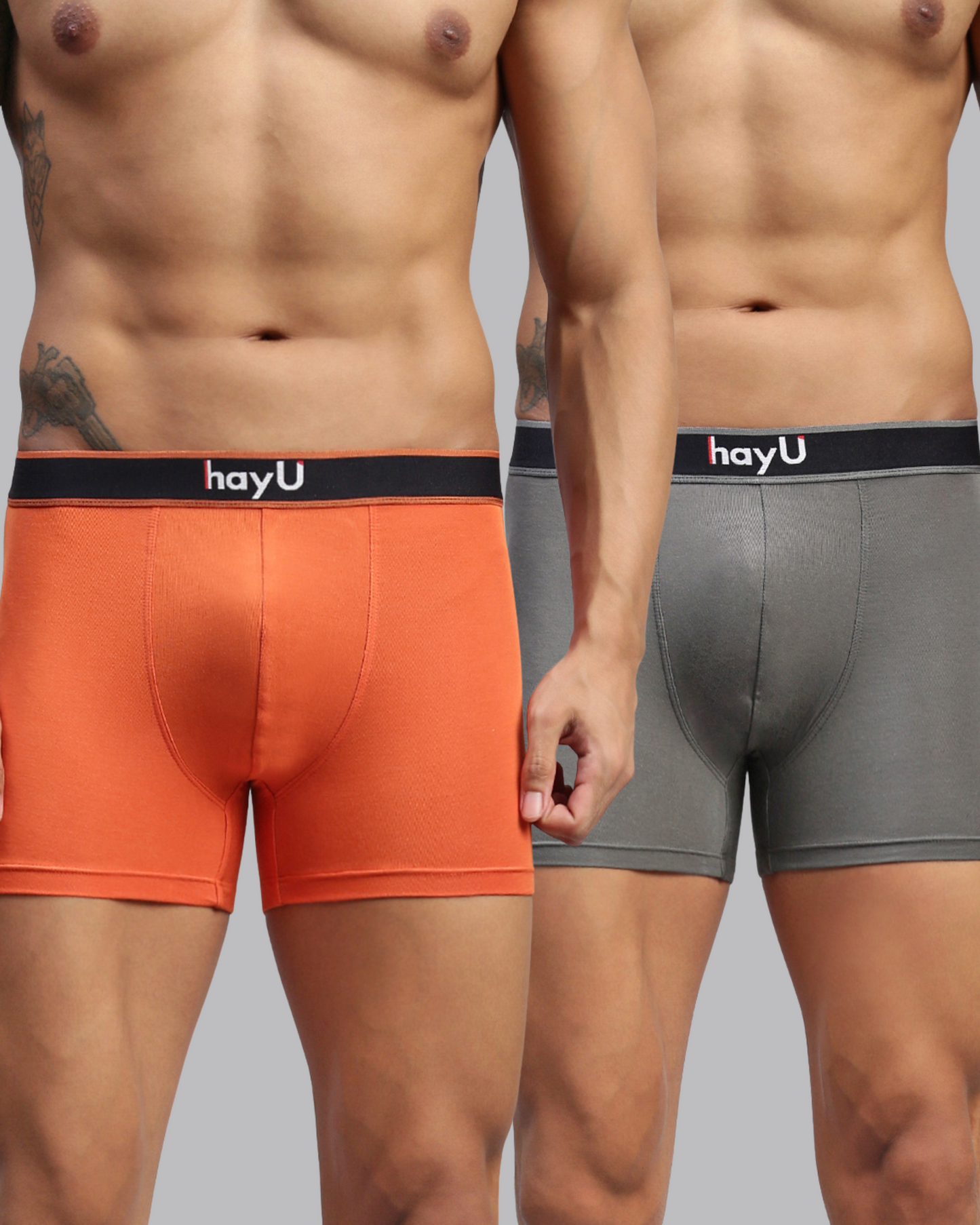 2PC PACK OF SUNSET BLAZE & GRAPHITE GREY MEN MODAL SOLID TRUNKS