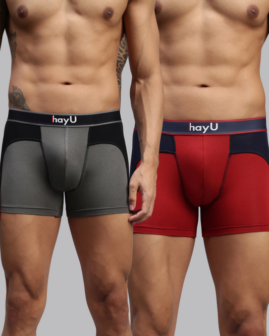 2PC PACK OF GRAPHITE GREY & RUBY RED MEN MODAL DUAL COLOUR TRUNKS