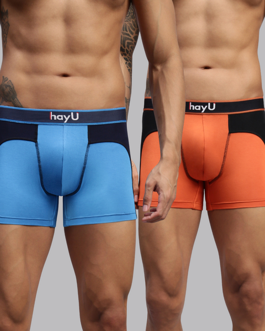 2PC PACK OF ULTIMATE BLUE & SUNSET BLAZE MEN MODAL DUAL COLOUR TRUNKS