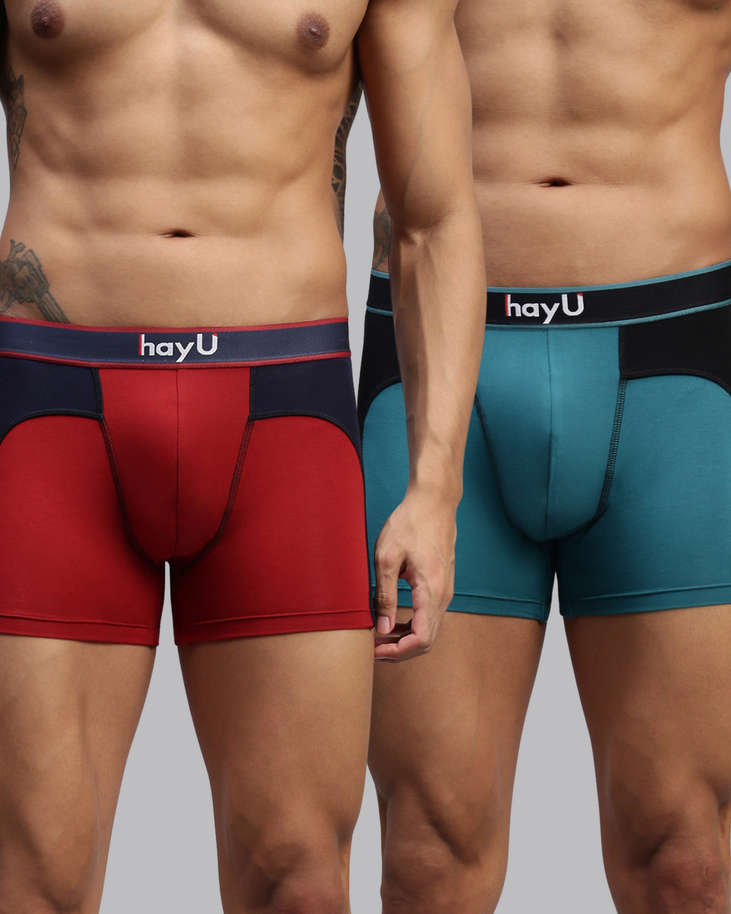 2PC PACK OF RUBY RED & TEAL MEN MODAL DUAL COLOUR TRUNKS