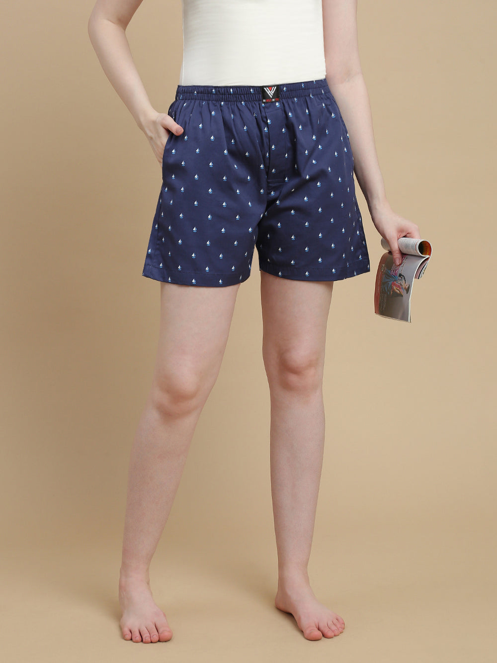 NAUTICAL WOMENS COTTON - PRINTED BOXER SHORTS