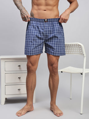 BLUE WHITE STRIPES MEN COTTON PRINTED BOXER SHORTS