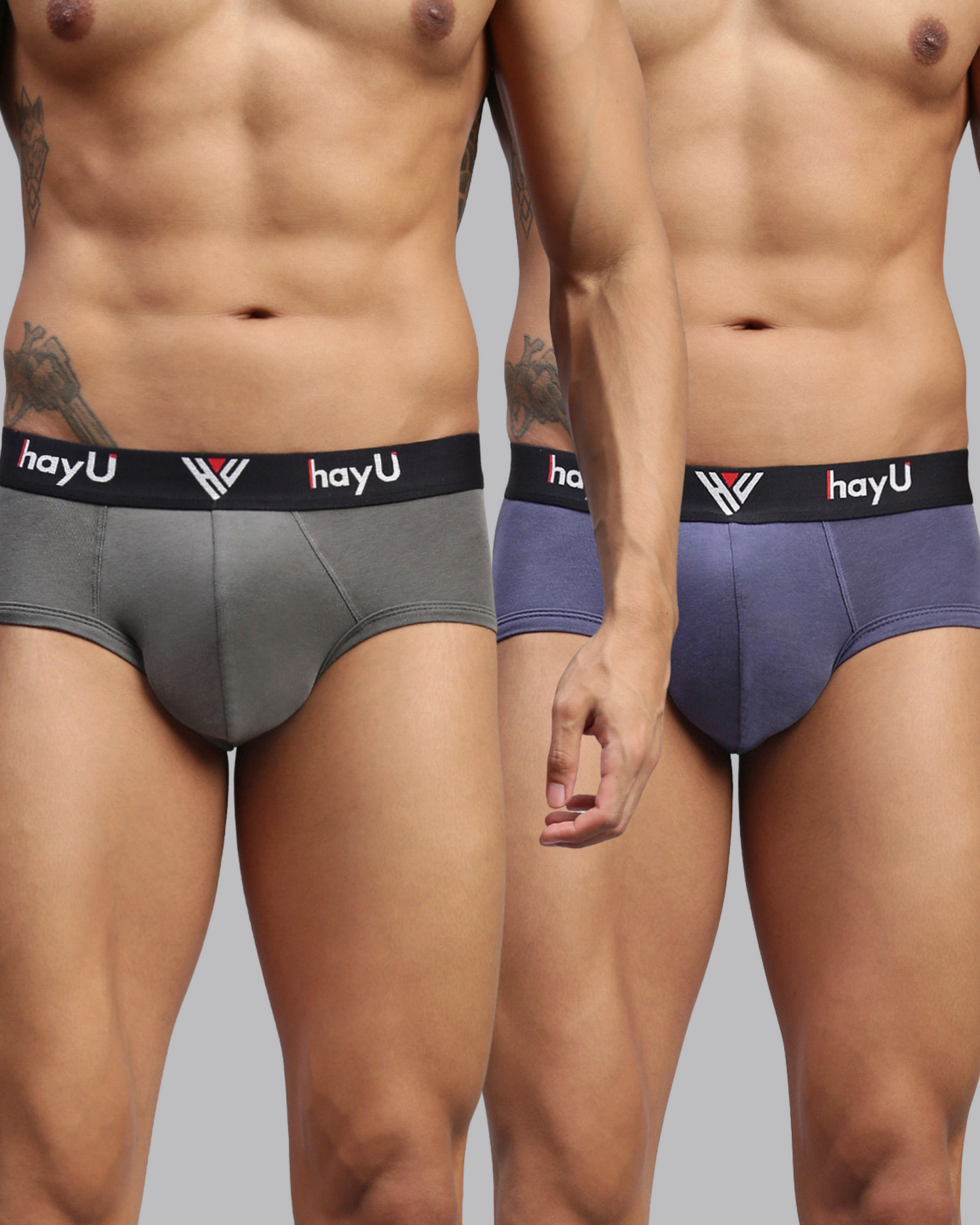 2PC PACK OF GRAPHITE GREY & VIVID INDIGO MEN COTTON STRETCH BRIEF