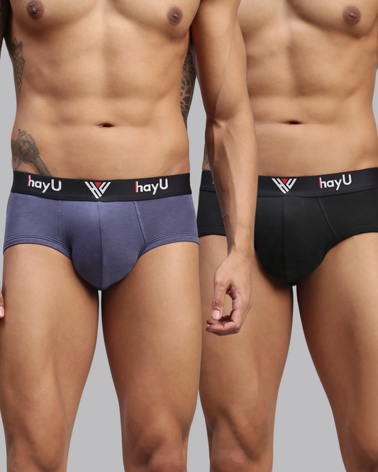 2PC PACK OF VIVID INDIGO & PHANTOM BLACK MEN COTTON STRETCH BRIEF