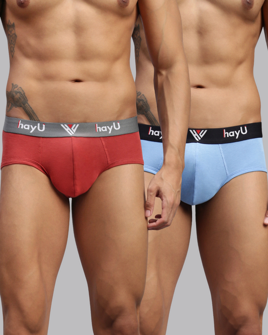 2PC PACK OF EARTHY RED & SKYBLUE MEN COTTON STRETCH BRIEF