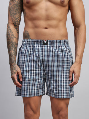 BLUE WHITE CHECKS MEN COTTON PRINTED BOXER SHORTS