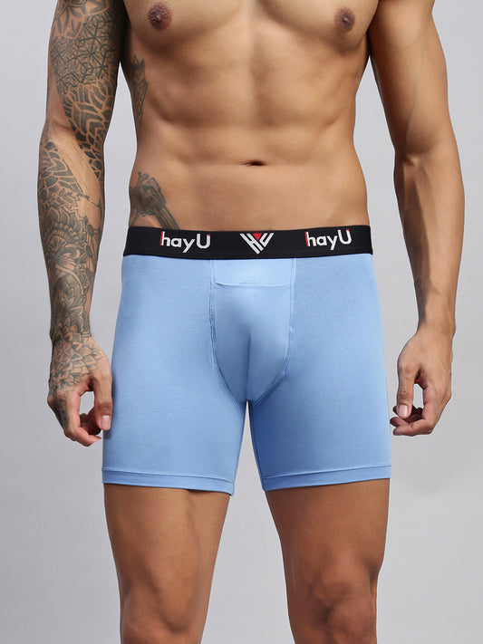 SKY BLUE MEN COTTON BLEND BOXER BRIEFS