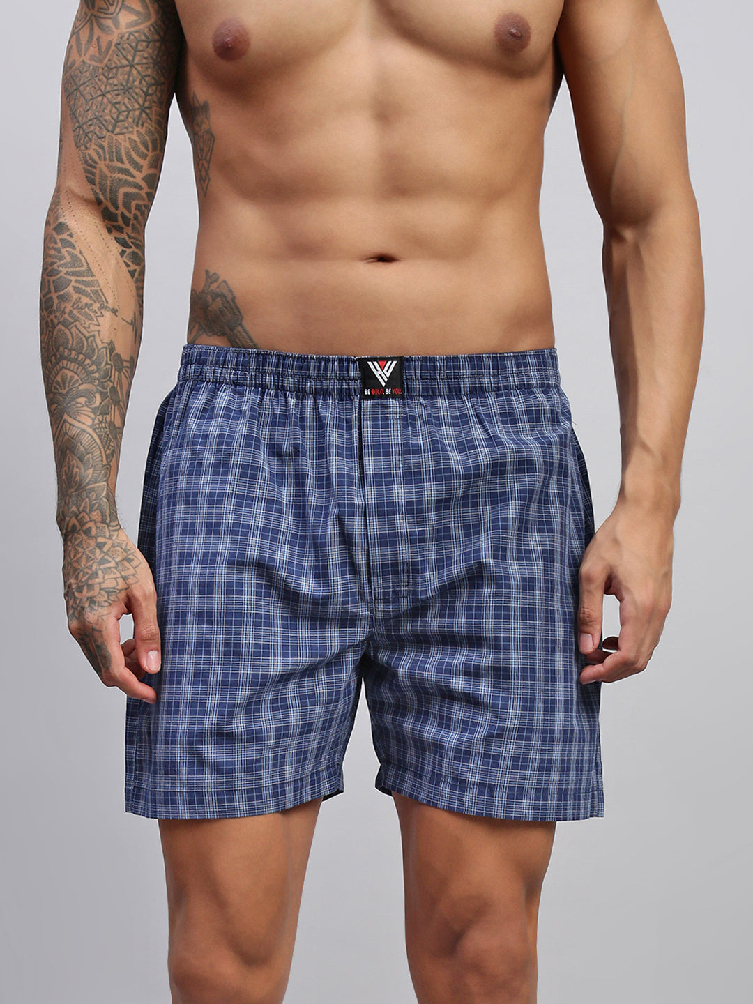 BLUE WHITE STRIPES MEN COTTON PRINTED BOXER SHORTS