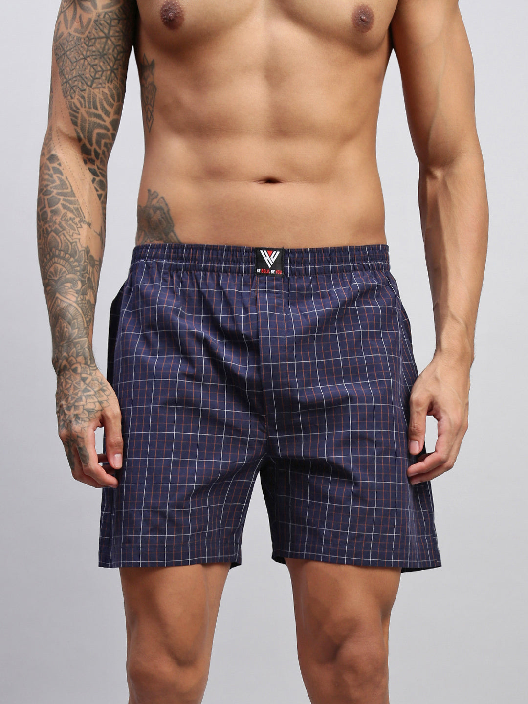 BLUE ORANGE STRIPES MEN COTTON PRINTED BOXER SHORTS