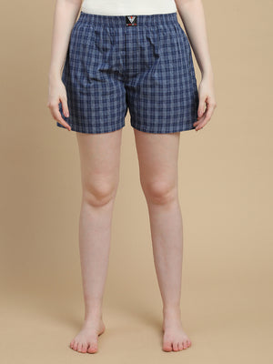 BLUE WHITE STRIPES WOMENS COTTON - BOXER SHORTS