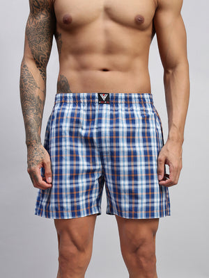 BLUE ORANGE CHECKS MEN COTTON PRINTED BOXER SHORTS