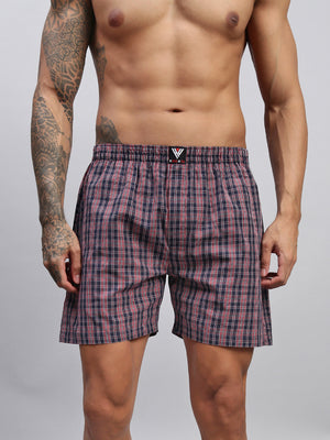 RED BLUE CHECKS MEN COTTON PRINTED BOXER SHORTS