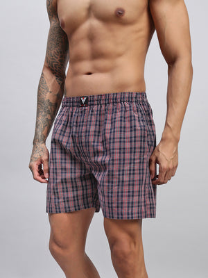 RED BLUE CHECKS MEN COTTON PRINTED BOXER SHORTS