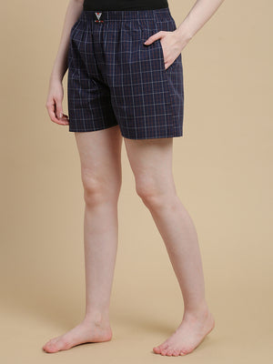 BLUE ORANGE STRIPES WOMENS COTTON - BOXER SHORTS