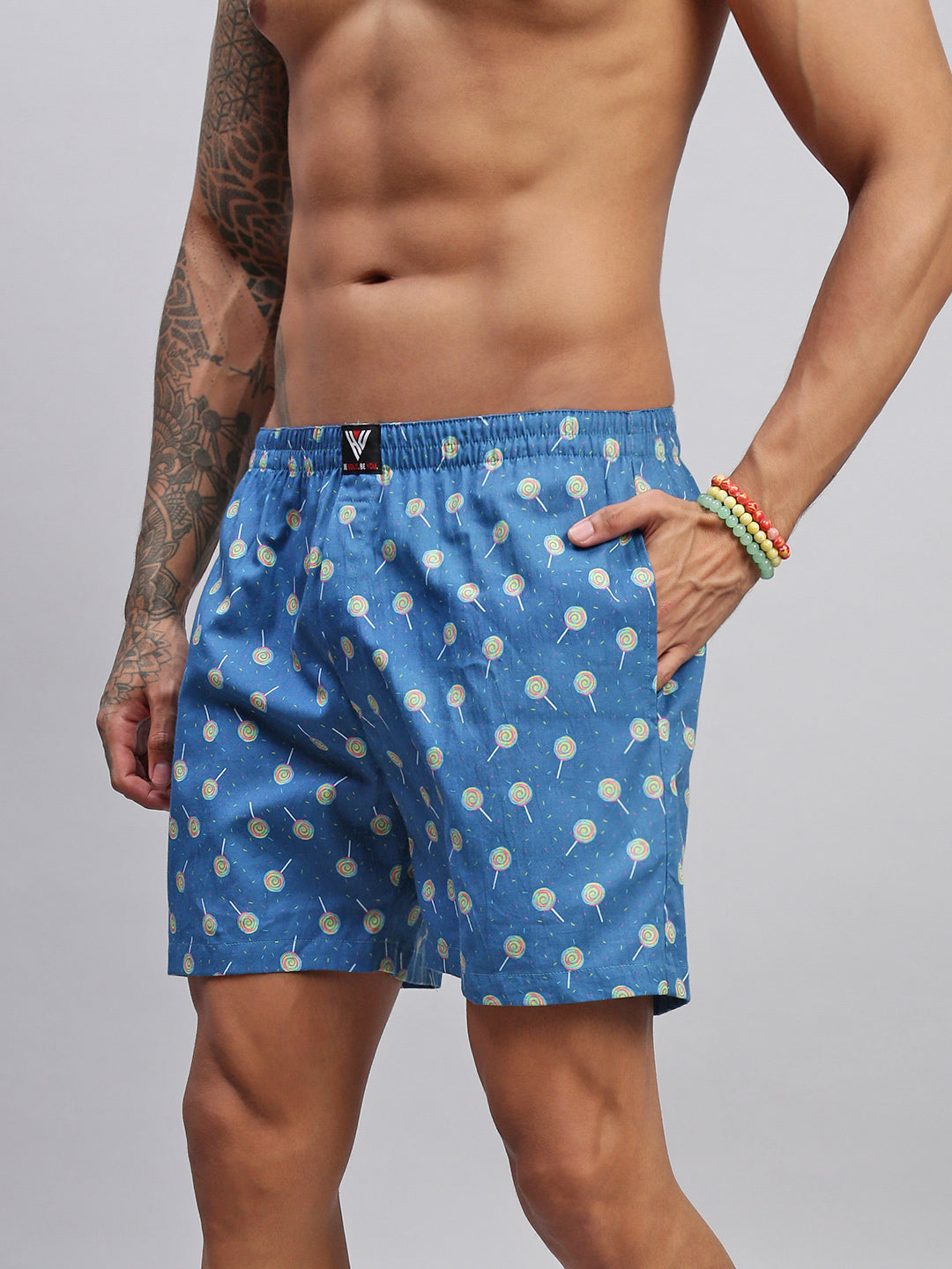 2PC PACK OF SPACE & CANDY PRINT MEN COTTON BOXER PRINTED BOXER SHORTS