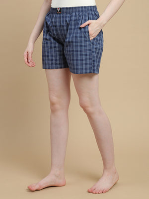 BLUE WHITE STRIPES WOMENS COTTON - BOXER SHORTS