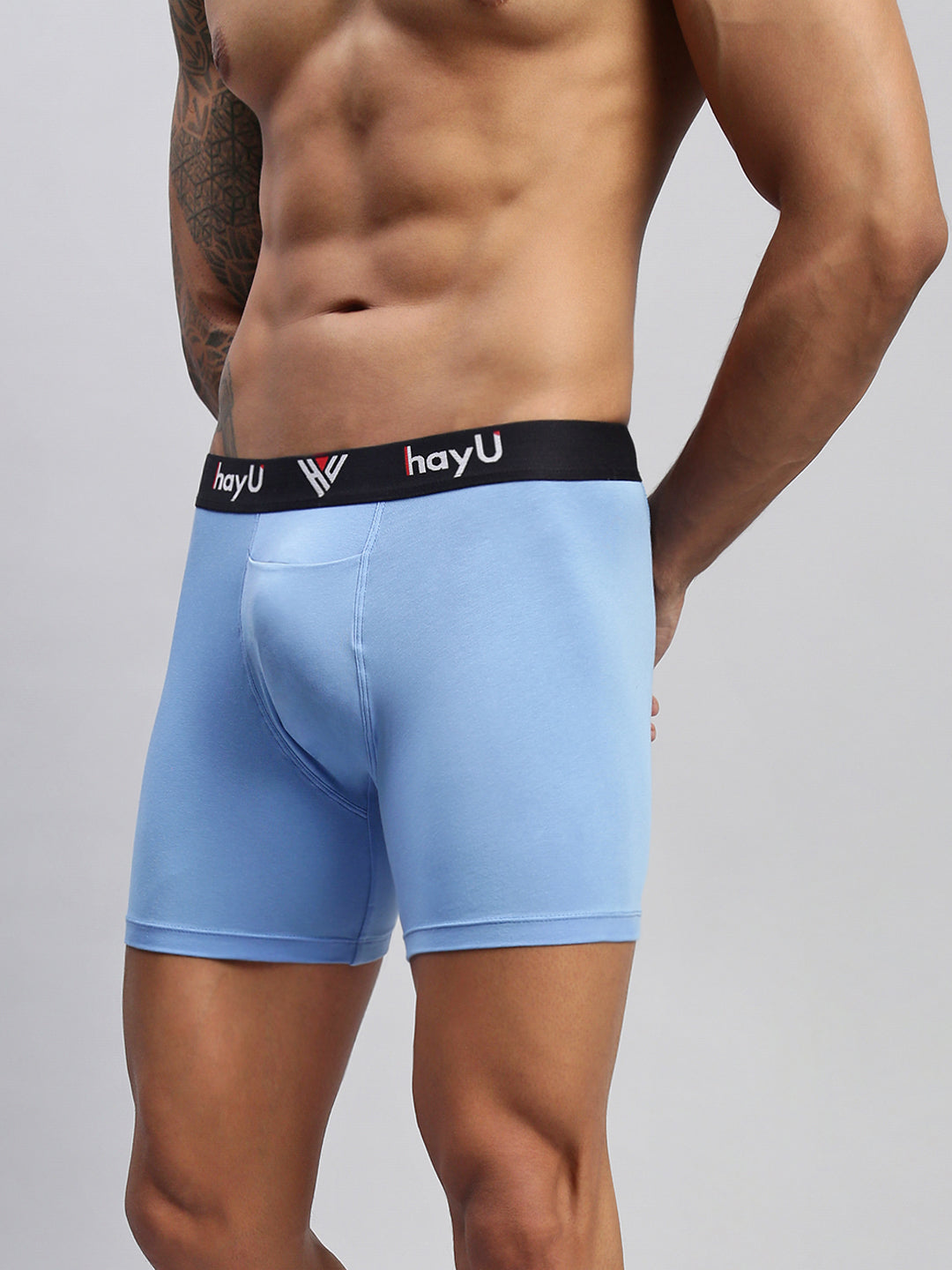 SKY BLUE MEN COTTON BLEND BOXER BRIEFS