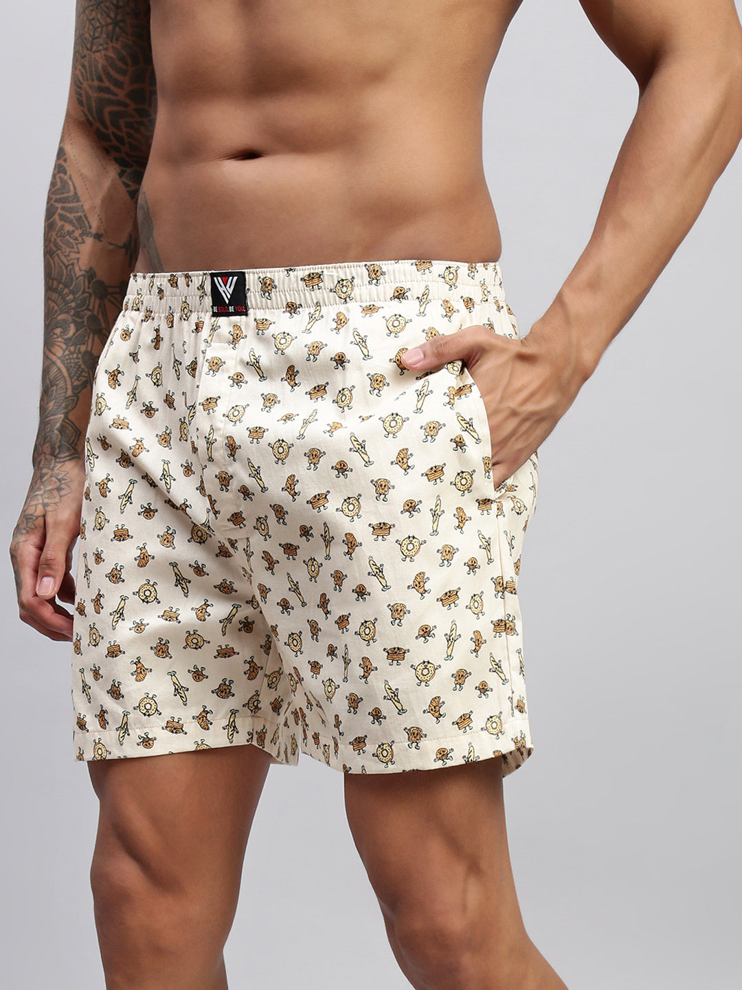 2PC PACK OF NAUTICAL & BAKERY PRINT MEN COTTON BOXER PRINTED BOXER SHORTS