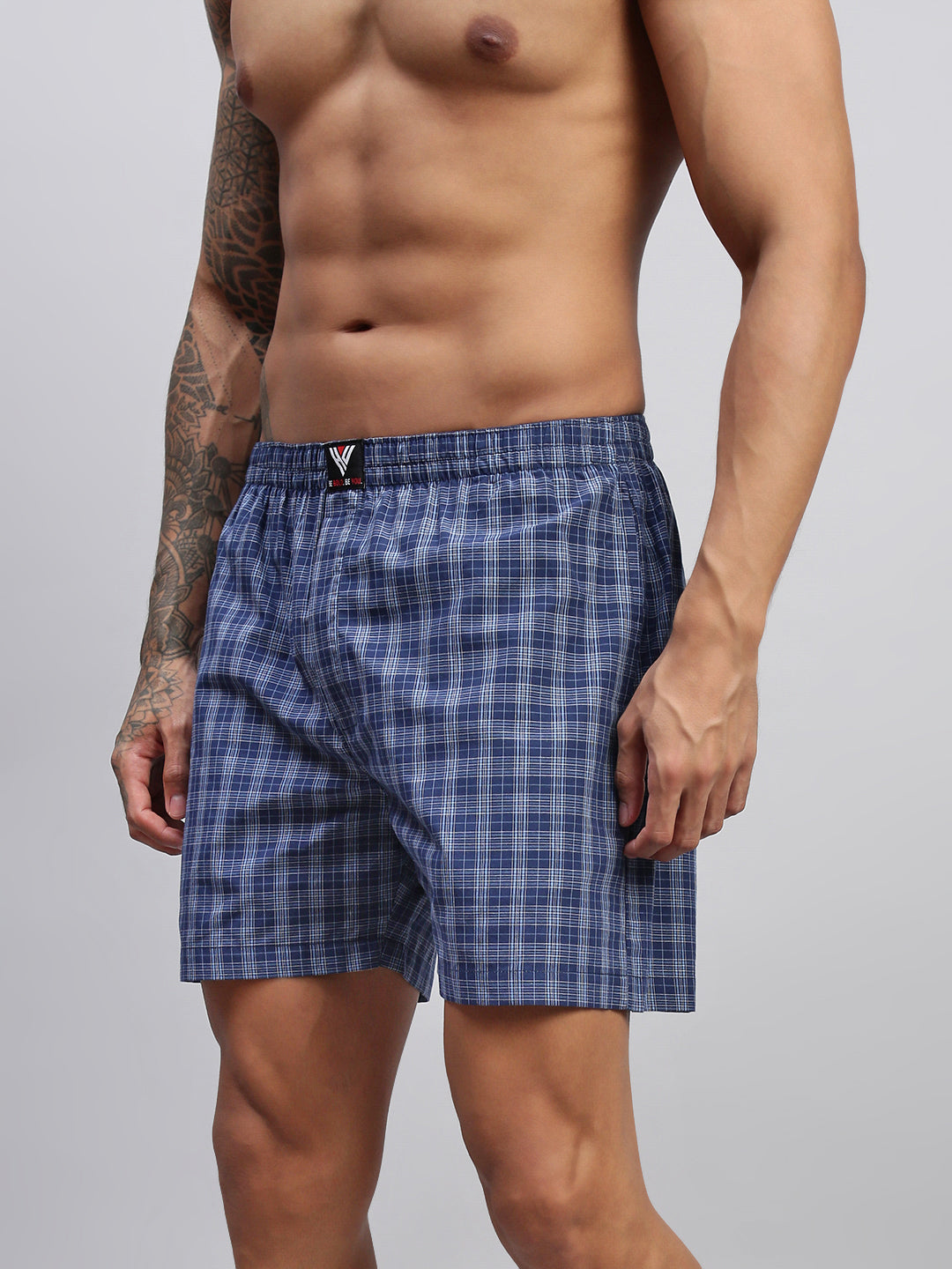 BLUE WHITE STRIPES MEN COTTON PRINTED BOXER SHORTS