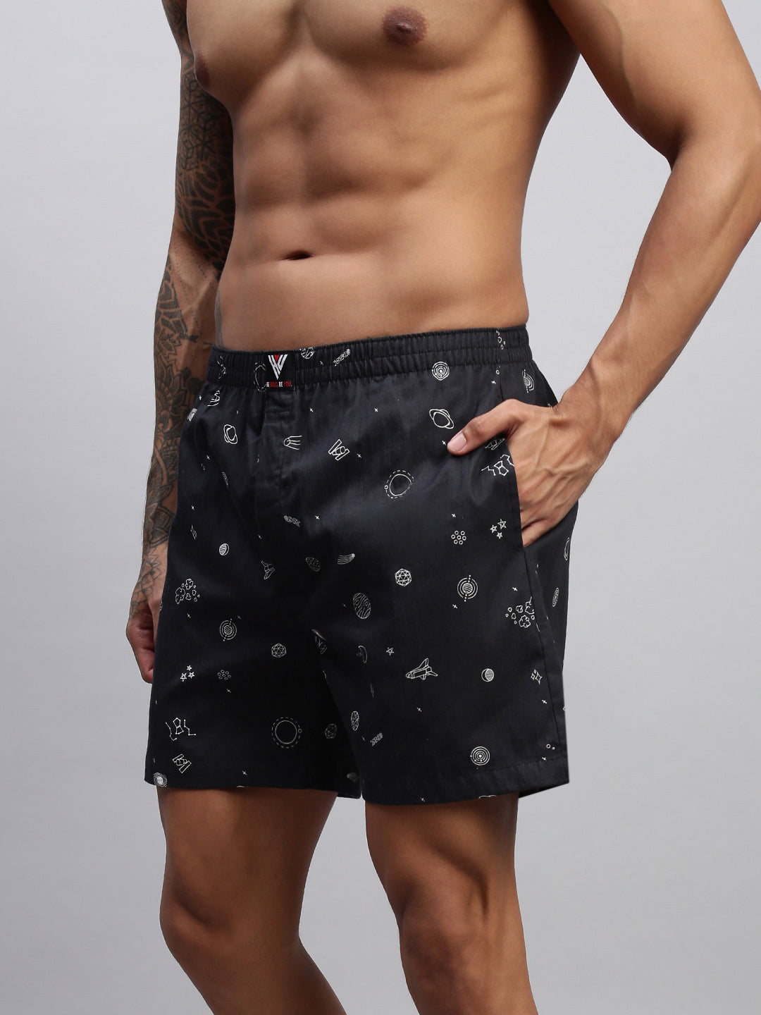 2PC PACK OF NAUTICAL & SPACE PRINT MEN COTTON BOXER PRINTED BOXER SHORTS