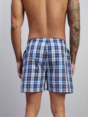 BLUE ORANGE CHECKS MEN COTTON PRINTED BOXER SHORTS