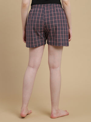 RED BLUE CHECKS WOMENS COTTON - BOXER SHORTS