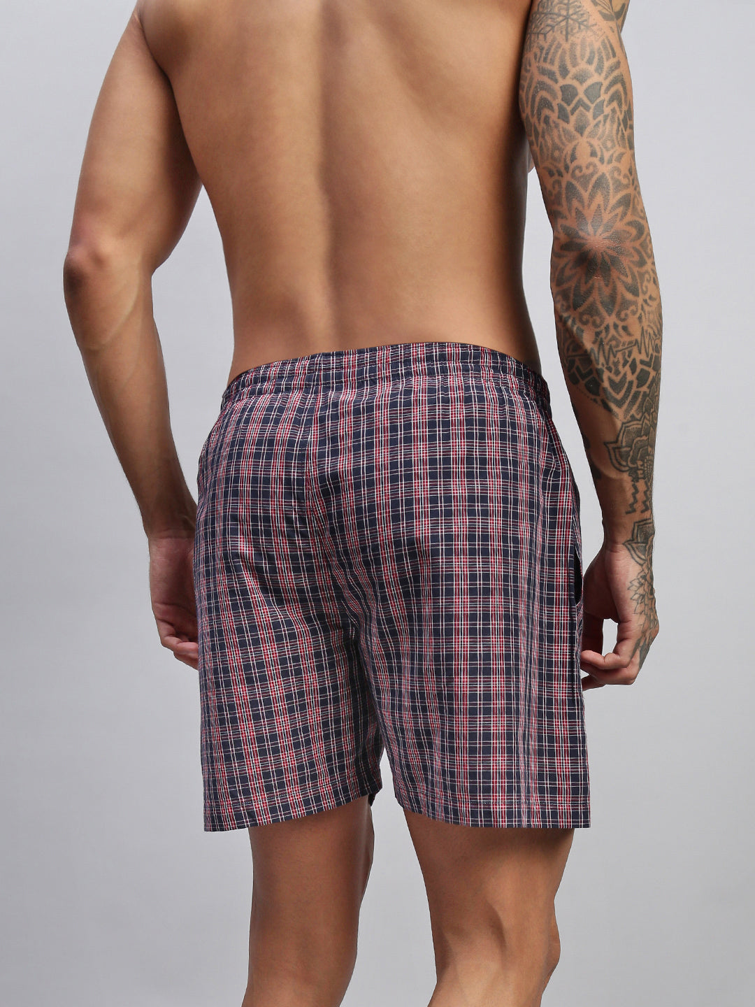 RED BLUE CHECKS MEN COTTON PRINTED BOXER SHORTS