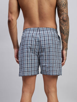 BLUE WHITE CHECKS MEN COTTON PRINTED BOXER SHORTS