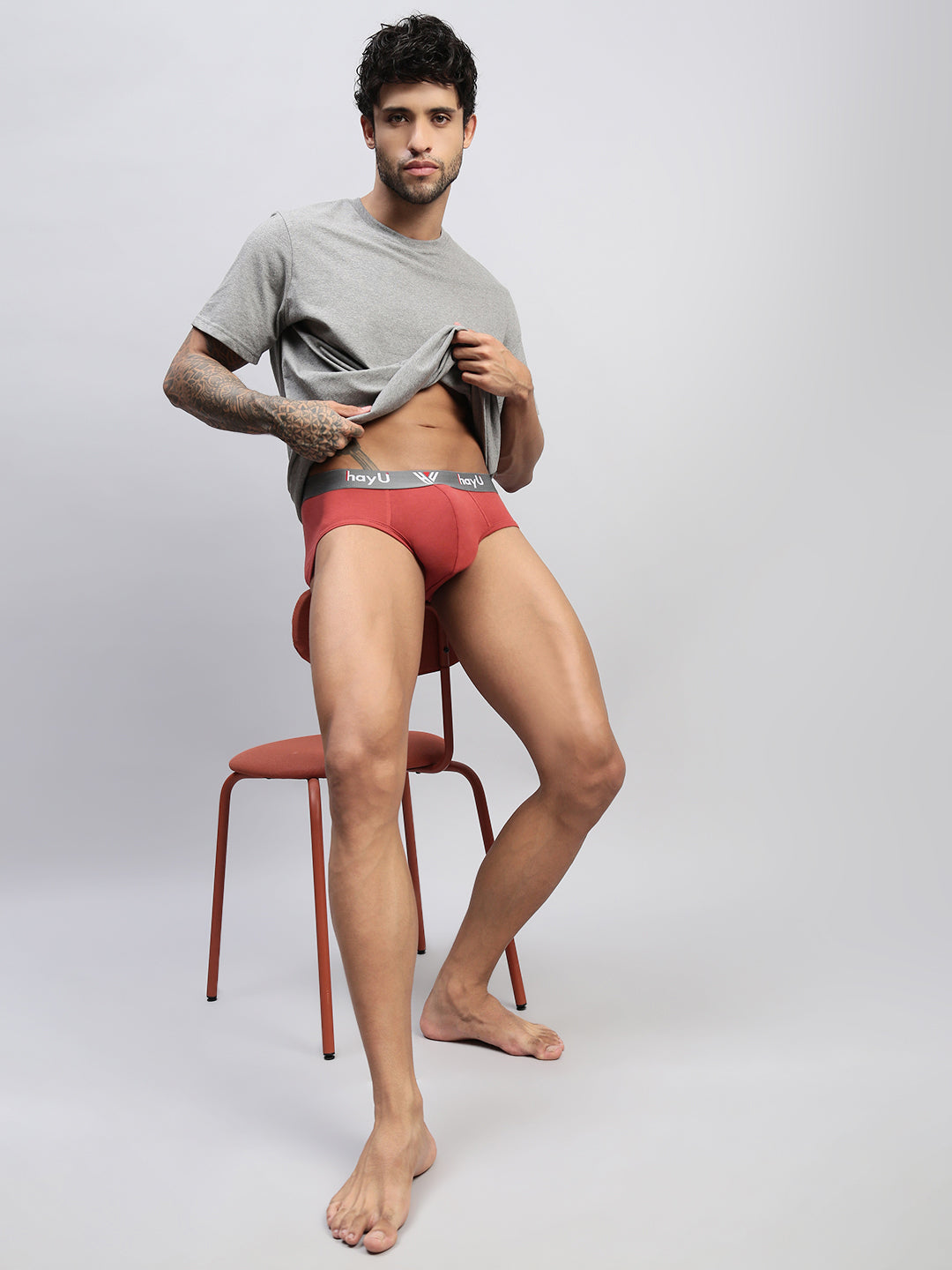 2PC PACK OF EARTHY RED & SKYBLUE MEN COTTON STRETCH BRIEF