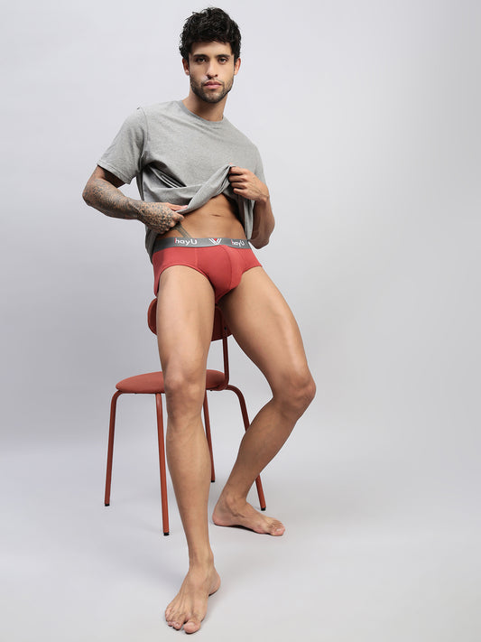2PC PACK OF EARTHY RED & SKYBLUE MEN COTTON STRETCH BRIEF