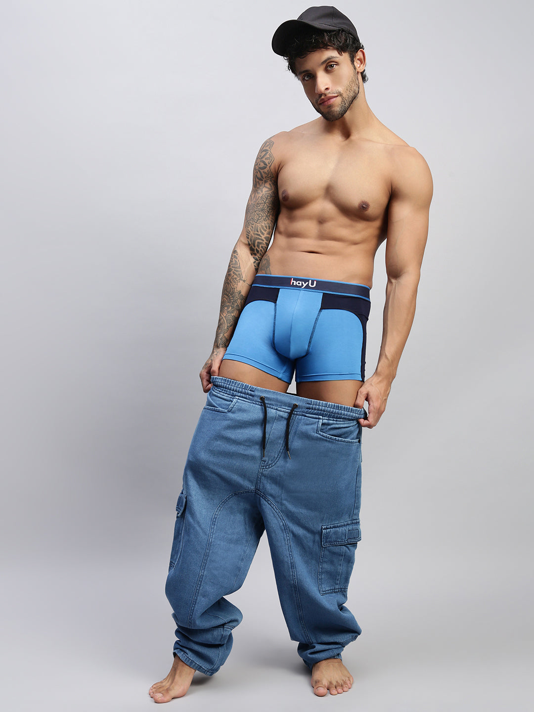 2PC PACK OF ULTIMATE BLUE & SUNSET BLAZE MEN MODAL DUAL COLOUR TRUNKS