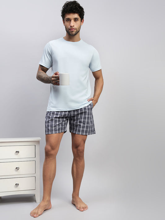 NAVY WHITE CHECKS MEN COTTON PRINTED BOXER SHORTS
