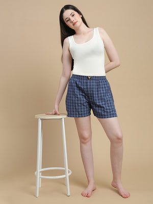 BLUE WHITE STRIPES WOMENS COTTON - BOXER SHORTS