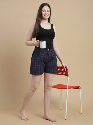 BLUE ORANGE STRIPES WOMENS COTTON - BOXER SHORTS
