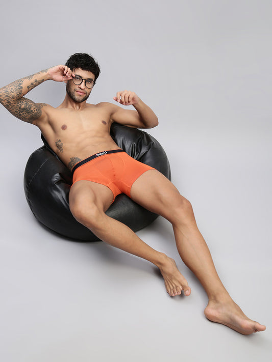 2PC PACK OF SUNSET BLAZE & GRAPHITE GREY MEN MODAL SOLID TRUNKS