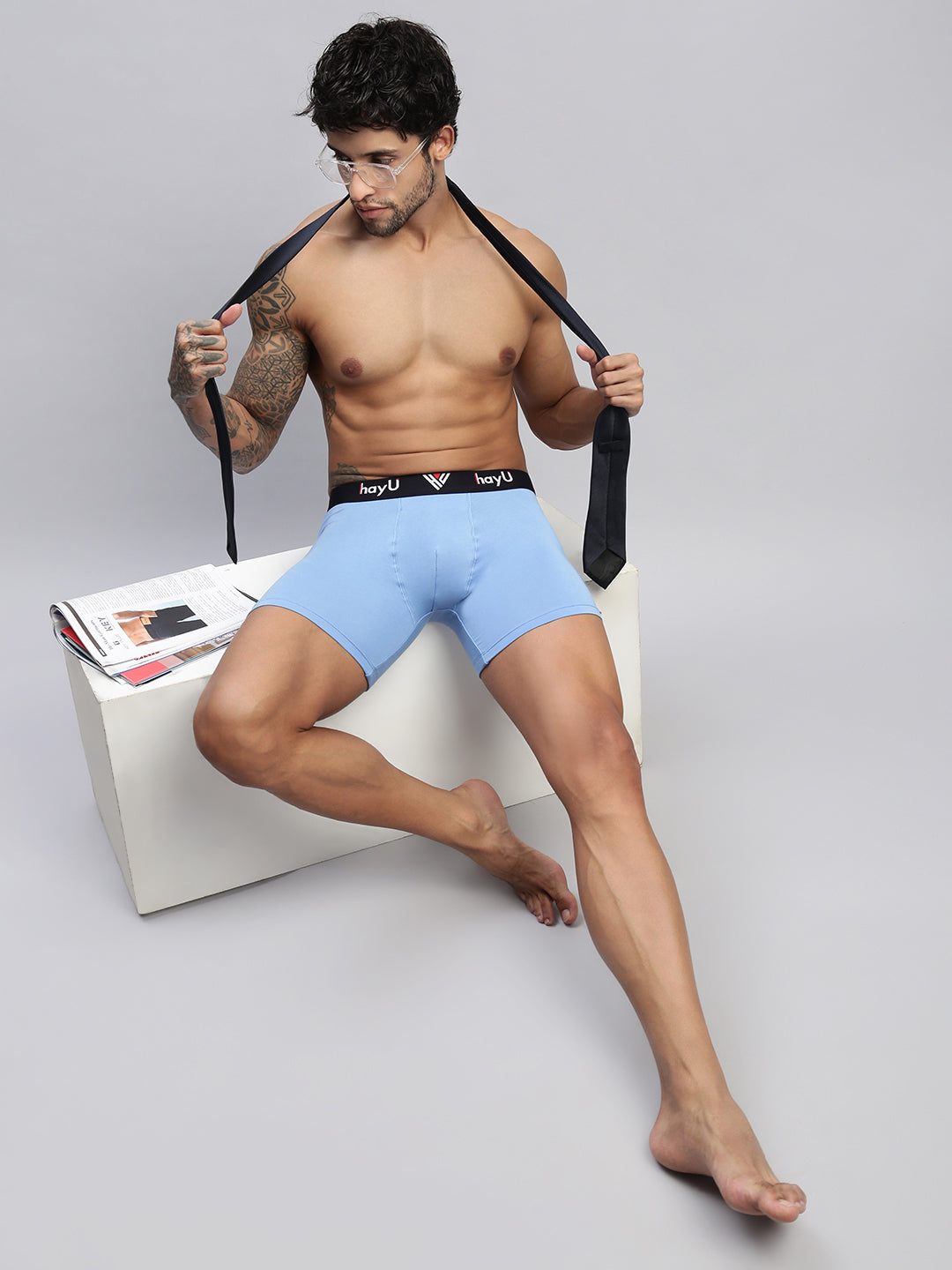 SKY BLUE MEN COTTON BLEND BOXER BRIEFS