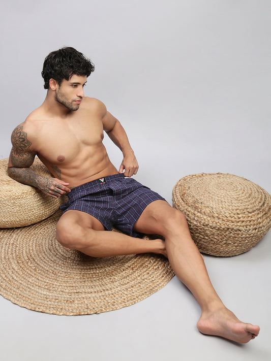 BLUE ORANGE STRIPES MEN COTTON PRINTED BOXER SHORTS