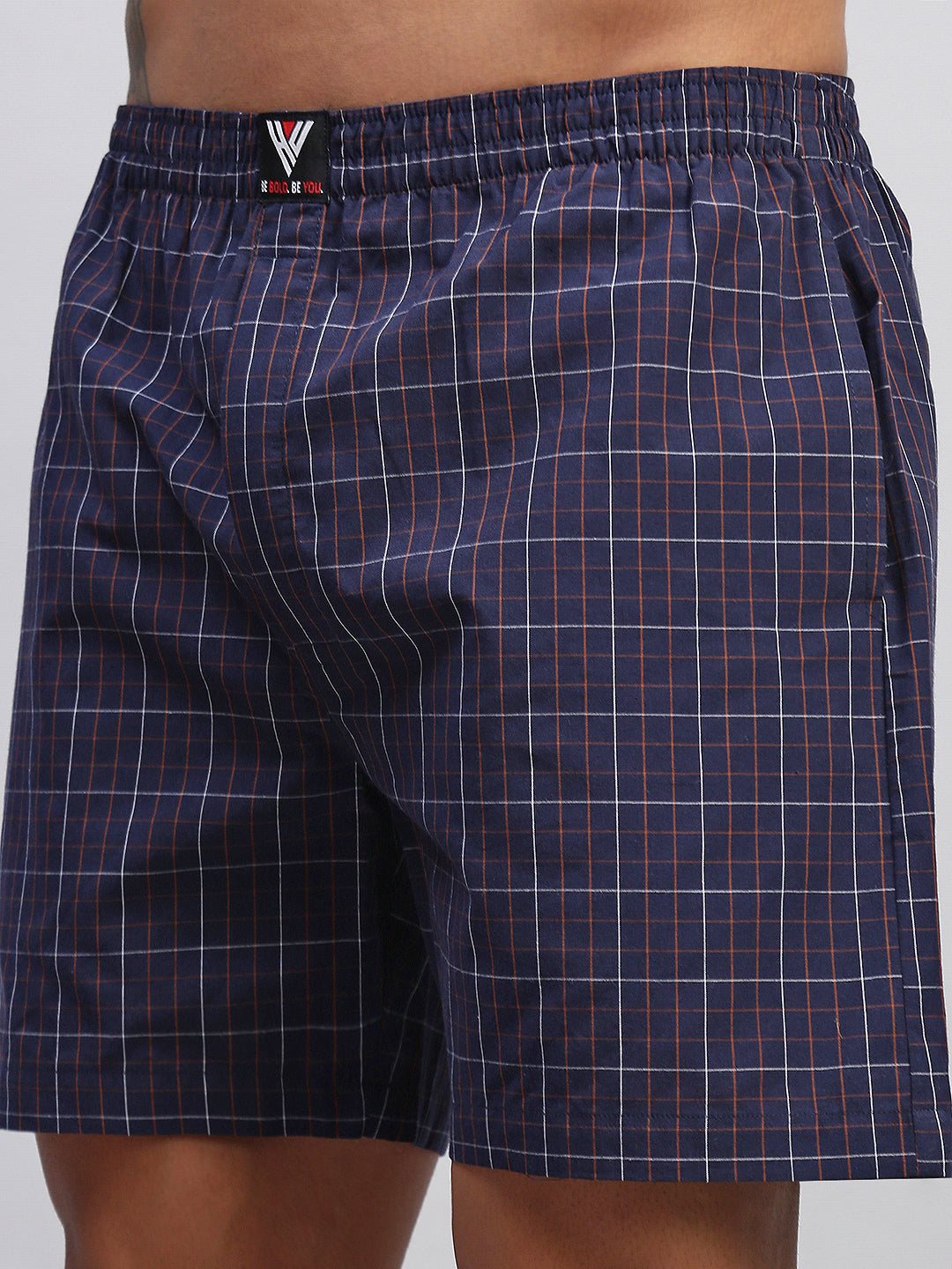 BLUE ORANGE STRIPES MEN COTTON PRINTED BOXER SHORTS